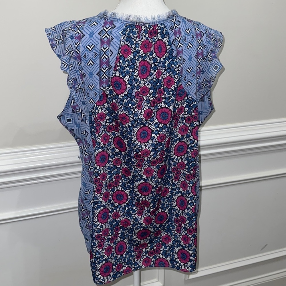 Motherhood Maternity Floral Cap Sleeves Fringe Neck Multi Print Top sz XL - Picture 5 of 6
